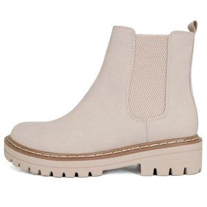 New Womens Sand Beige Round Toe Chelsea Combat Ankle Boots Booties